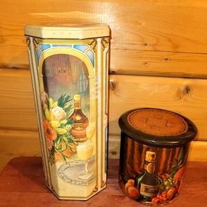 Vintage Devonshire Royal Cream Floral Tin & Peach Schnapps Fruit Tin Bar Decor